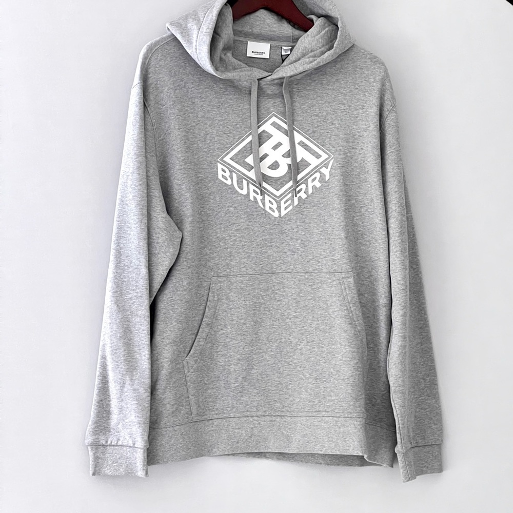 Burberry Logo Graphic Print Hoodie in Pale Grey Melange